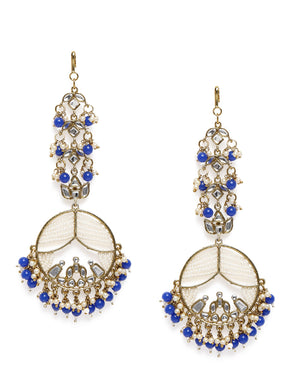 Blue Gold-Plated Classic Handcrafted Drop Earrings with Earchains