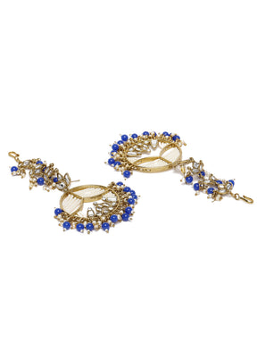 Blue Gold-Plated Classic Handcrafted Drop Earrings with Earchains