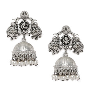 Oxidized Silver-Plated Handcrafted Pearls Dome Shaped Jhumkas