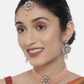 Laida Women Gold-Plated & Peach-Coloured Jewellery Set With Maangtika