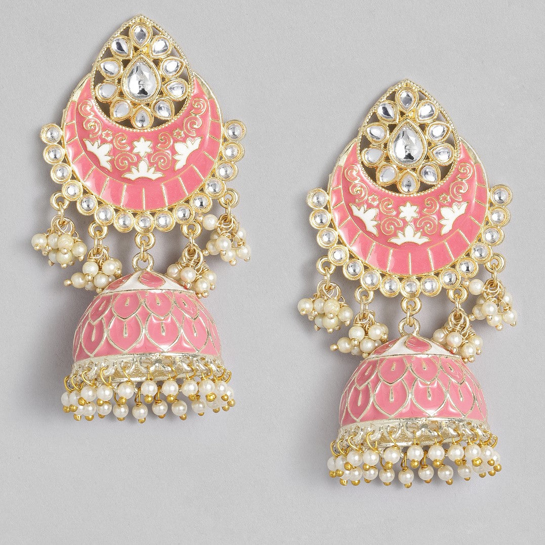 Laida Pink Gold-Plated Enamelled Dome Shaped Jhumkas