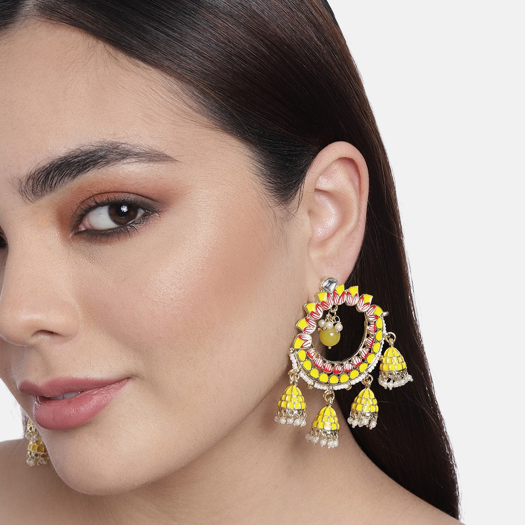Laida Yellow & Red Contemporary Drop Earrings