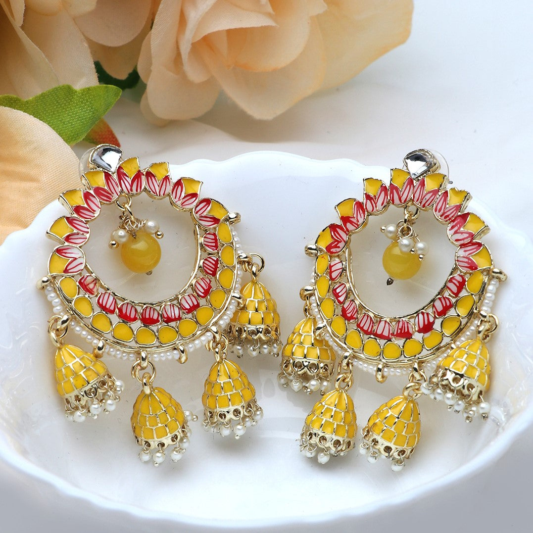 Laida Yellow & Red Contemporary Drop Earrings