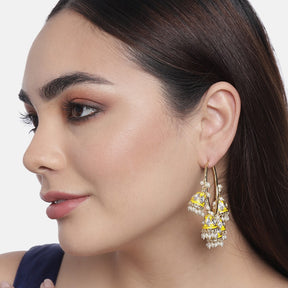 Yellow & Gold-Toned Circular Hoop Earrings