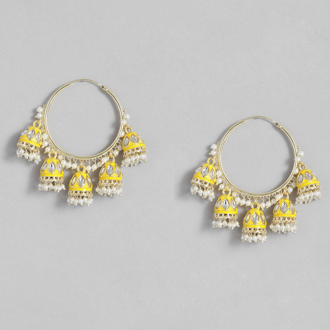 Yellow & Gold-Toned Circular Hoop Earrings