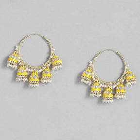 Yellow & Gold-Toned Circular Hoop Earrings