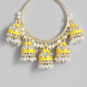 Yellow & Gold-Toned Circular Hoop Earrings