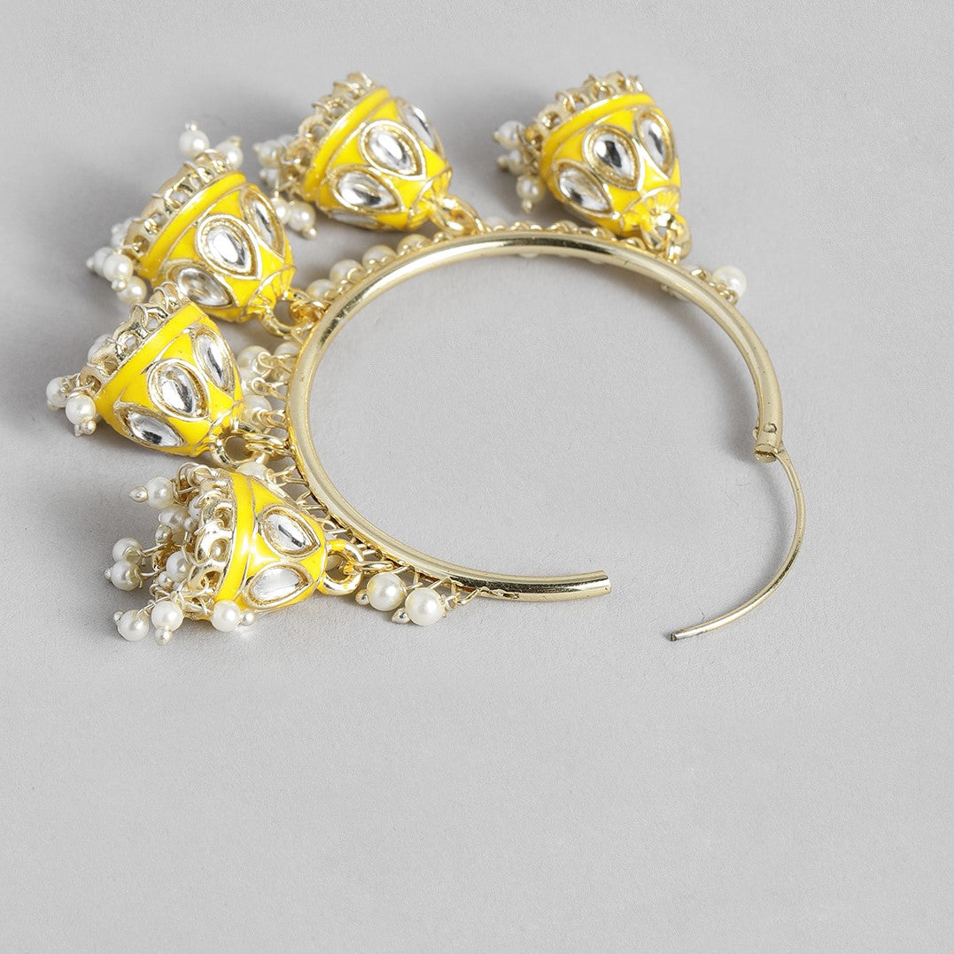 Yellow & Gold-Toned Circular Hoop Earrings