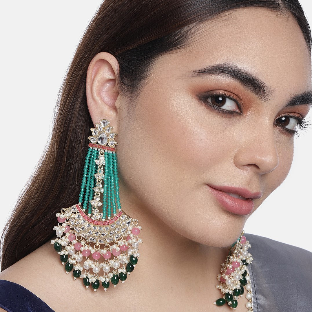 Laida Green & Pink Contemporary Drop Earrings