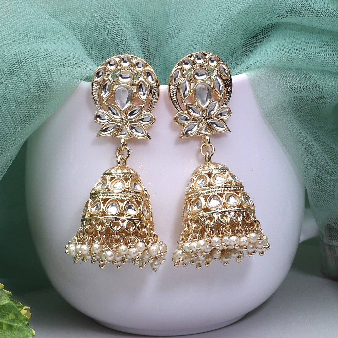 Laida Gold-Toned & Off White Dome Shaped Jhumkas Earrings
