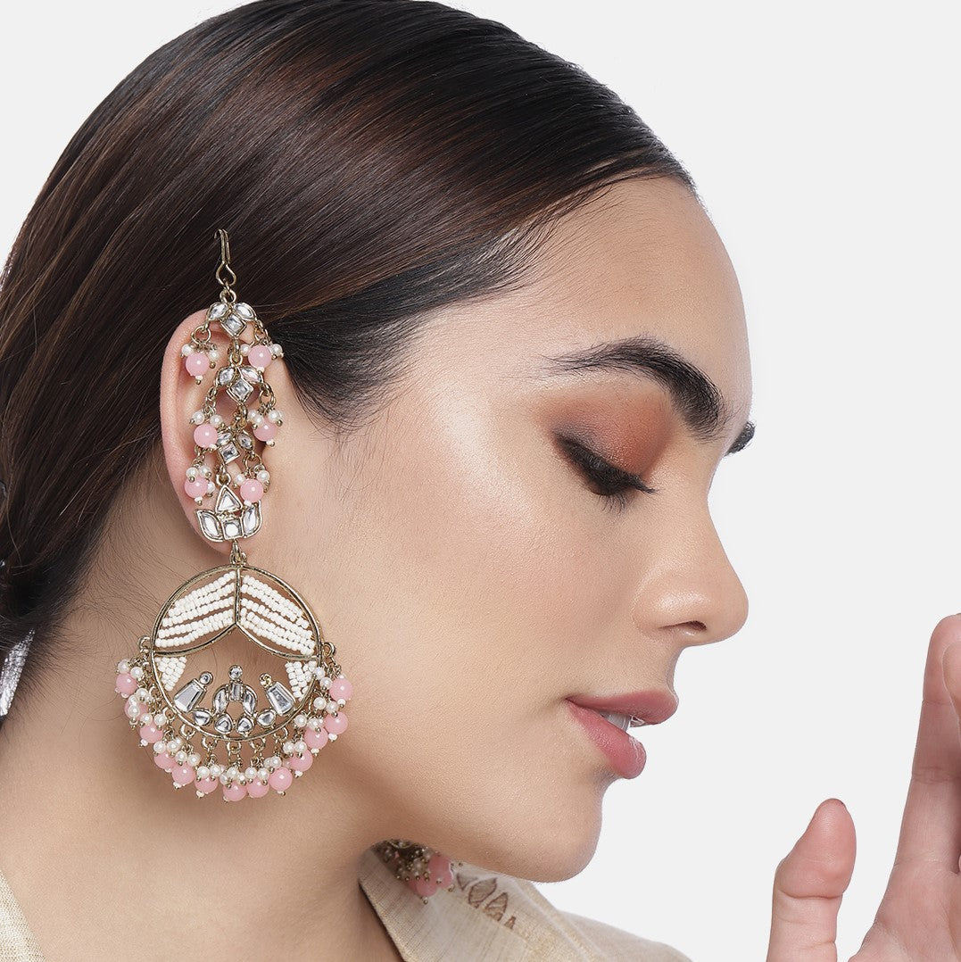 Laida Gold-Toned & Pink Classic Drop Earrings