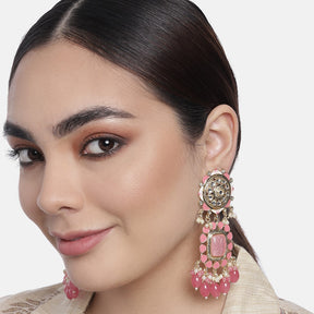 Pink & Gold-Toned Classic Drop Earrings