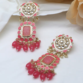 Pink & Gold-Toned Classic Drop Earrings