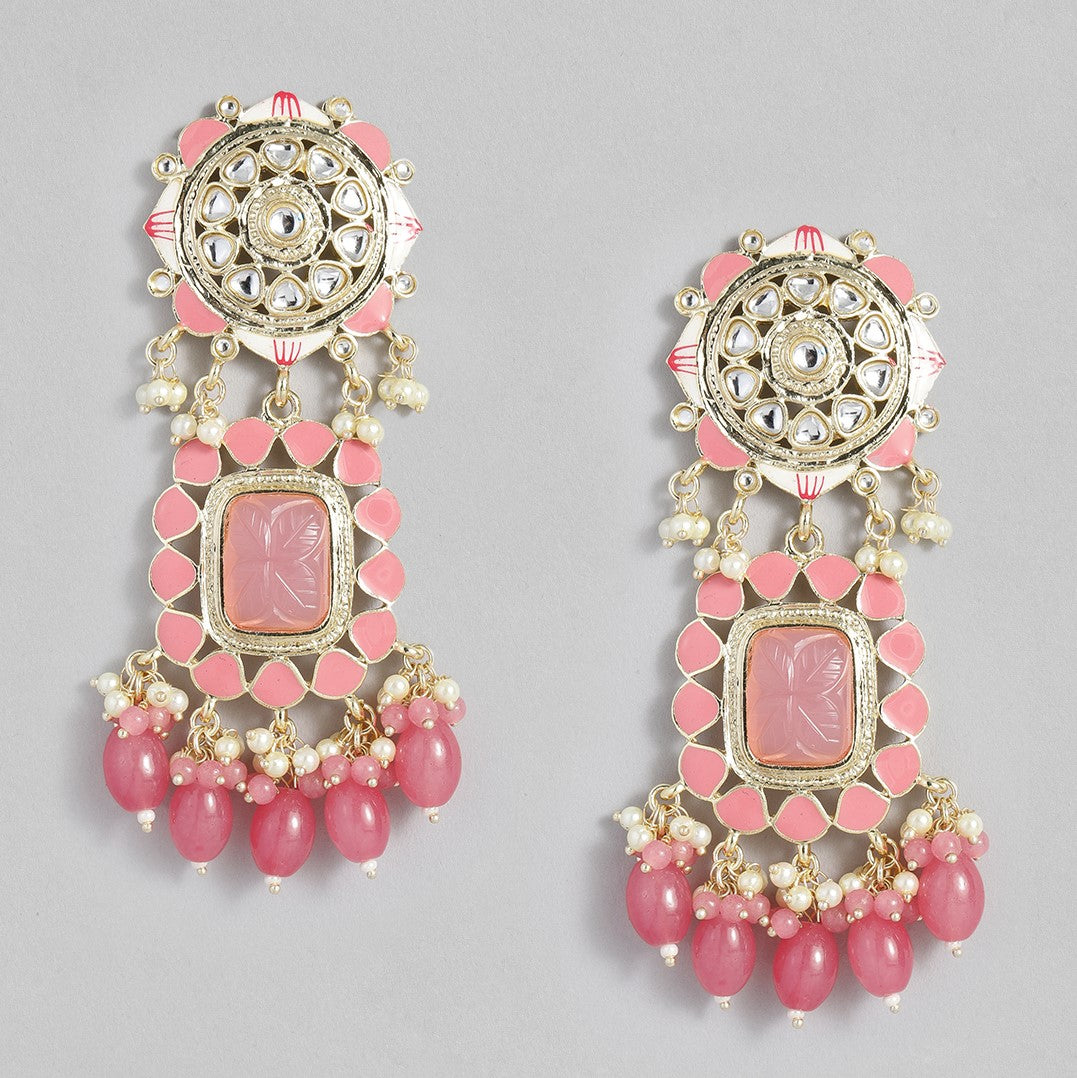 Pink & Gold-Toned Classic Drop Earrings