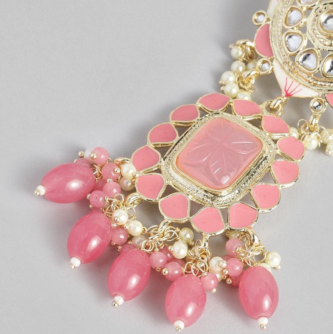 Pink & Gold-Toned Classic Drop Earrings