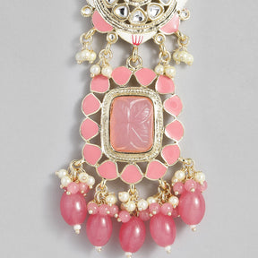 Pink & Gold-Toned Classic Drop Earrings