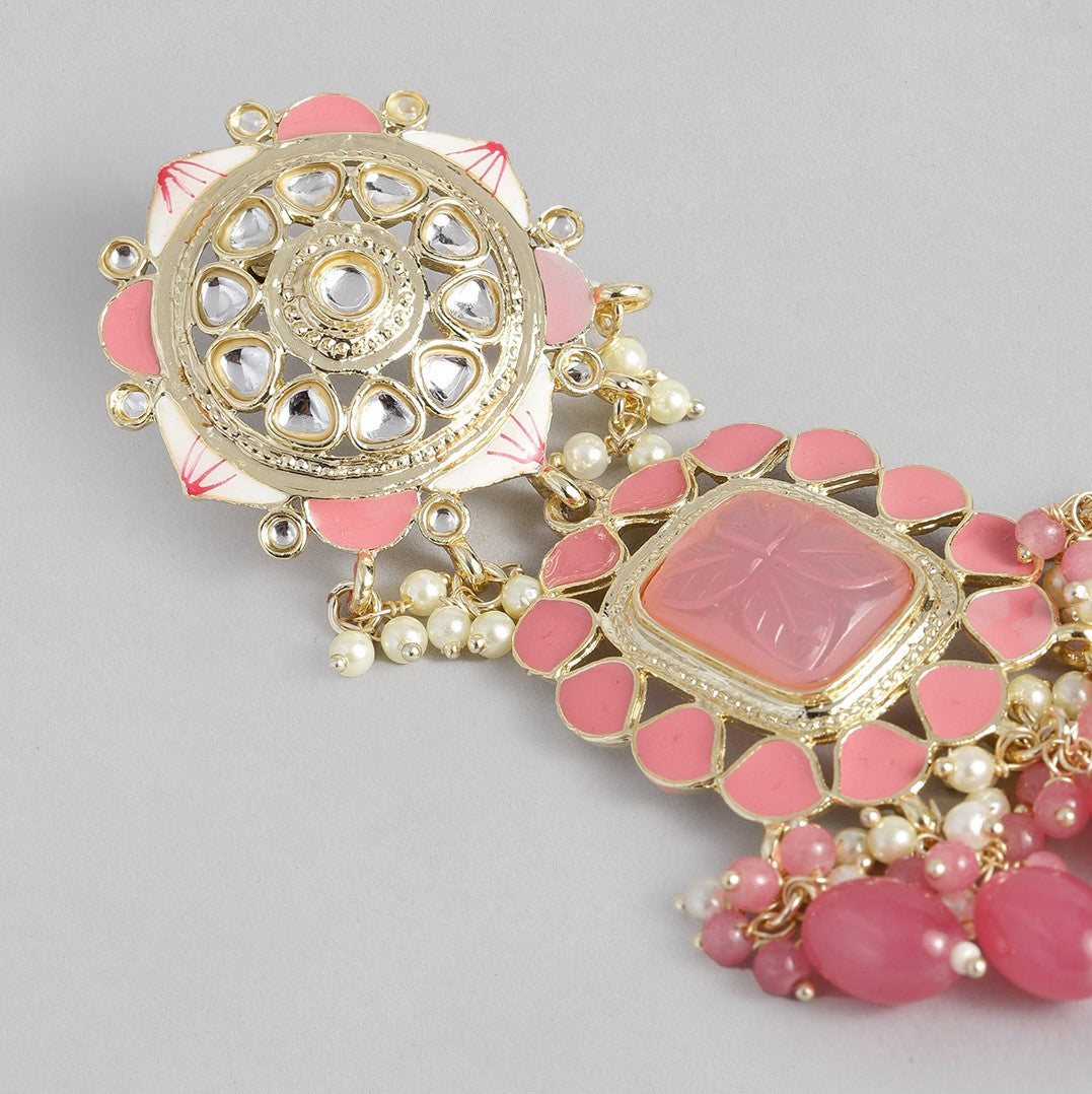 Pink & Gold-Toned Classic Drop Earrings