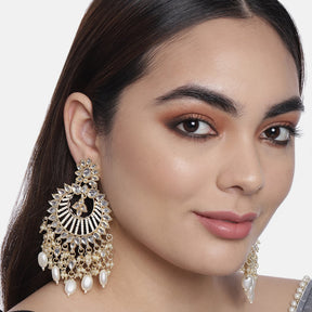 Gold-Toned & White Classic Drop Earrings