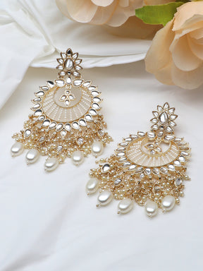 Gold-Toned & White Classic Drop Earrings