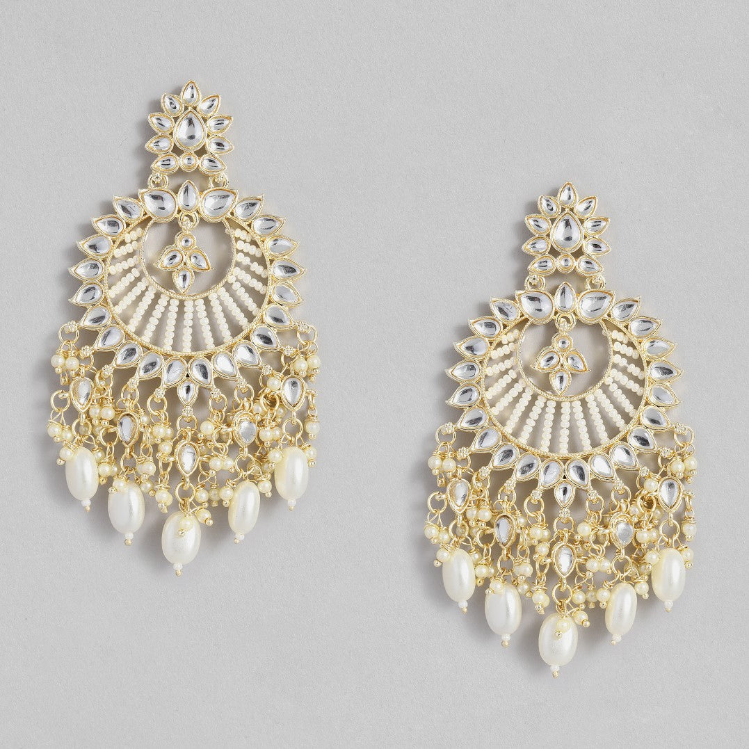 Gold-Toned & White Classic Drop Earrings