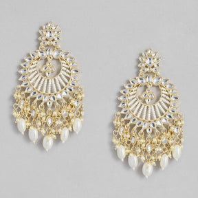 Gold-Toned & White Classic Drop Earrings