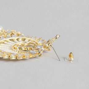 Gold-Toned & White Classic Drop Earrings