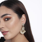 Gold-Toned & Off White Classic Drop Earrings