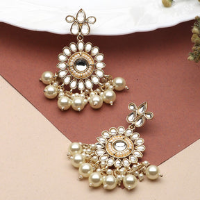 Gold-Toned & Off White Classic Drop Earrings