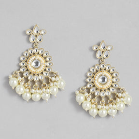 Gold-Toned & Off White Classic Drop Earrings