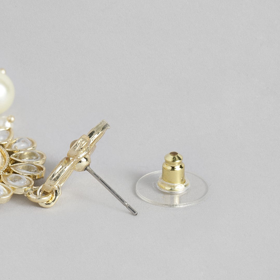 Gold-Toned & Off White Classic Drop Earrings