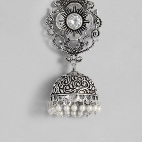 Silver-Toned Oxidized Dome Shaped Jhumkas Earrings