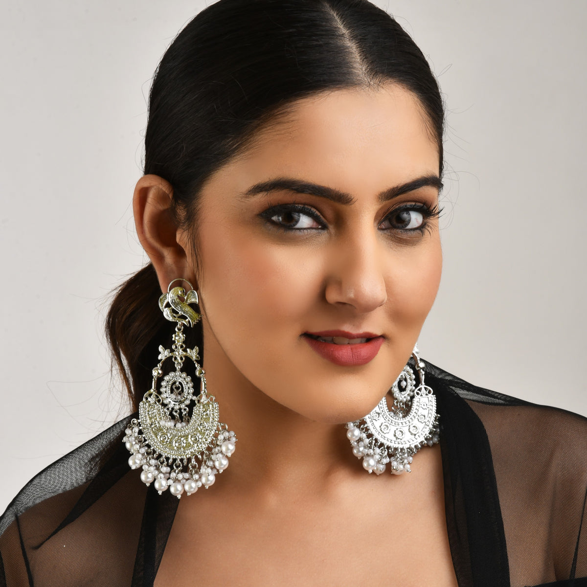 Silver-Plated Contemporary Chandbalis Earrings