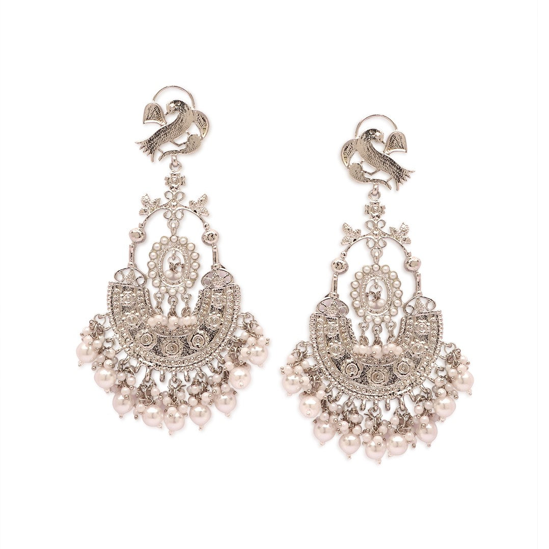 Silver-Plated Contemporary Chandbalis Earrings