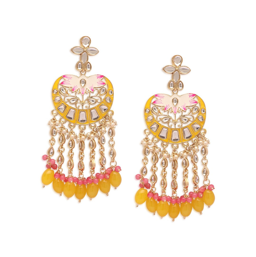 Ethnic Indian Gold Plated Long Kundan Earrings Set