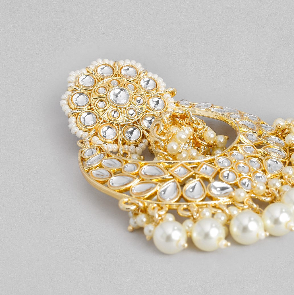 Laida Gold-Plated Kundan Stone-Studded Beaded Handcrafted Maang Tika