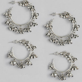 Oxidized Silver-Plated Set of 2 Hoop Earrings