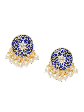 Gold-Plated & Blue Kundan Studded Classic Studs