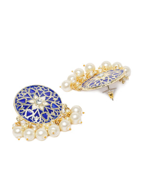 Gold-Plated & Blue Kundan Studded Classic Studs