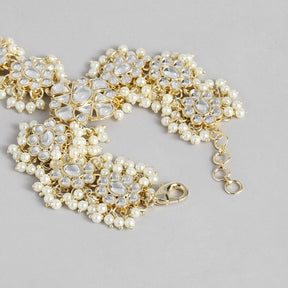 Laida Women Gold-Plated Off White Kundan & Pearl Studded Ring Bracelet