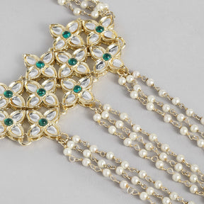Laida Women Gold-Plated Green Pearls & Kundan Studded Ring Bracelet