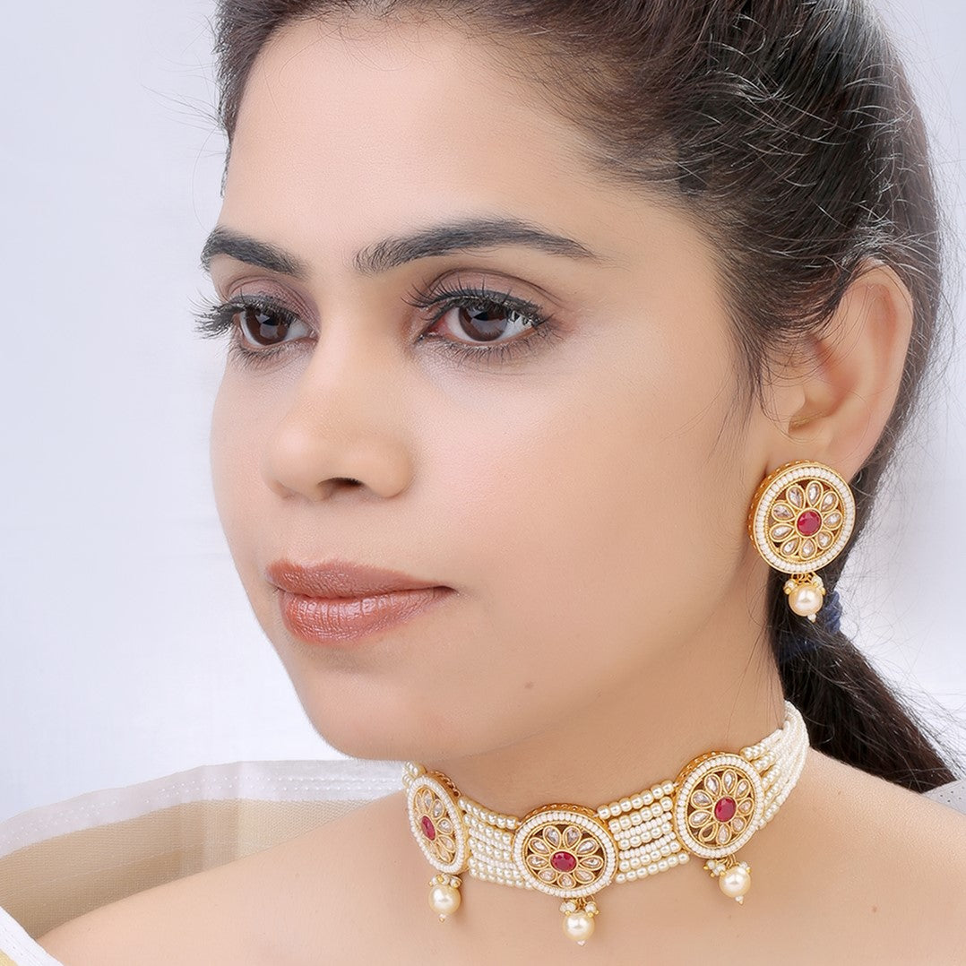 Laida Off-White Gold-Toned Polki Jewellery Set