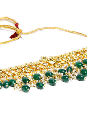 Laida Women Gold-Plated & Green Kundan Studded Jewellery Set