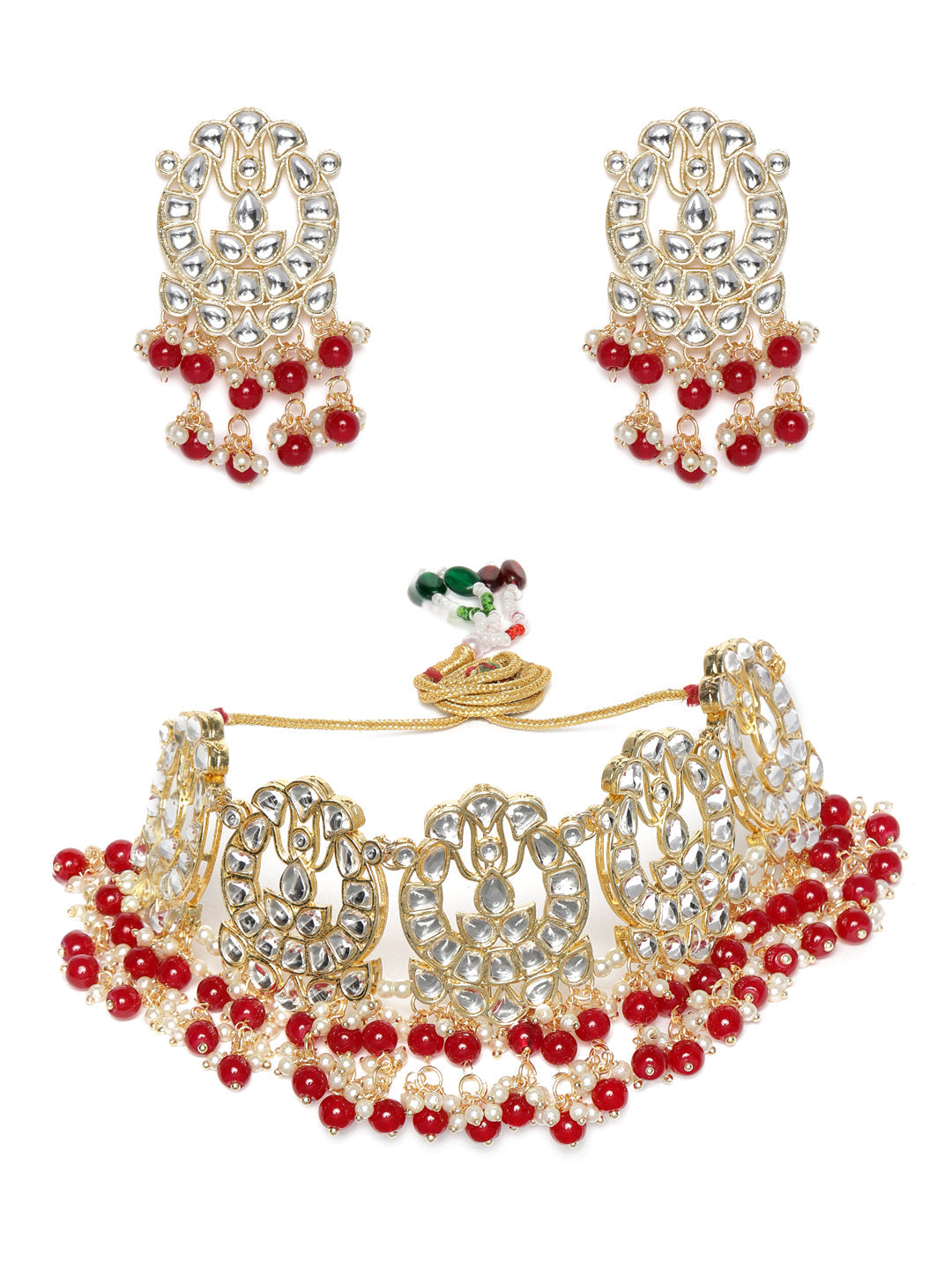 Laida Gold-Plated And Red Handcrafted Kundan Studded Jewellery Set