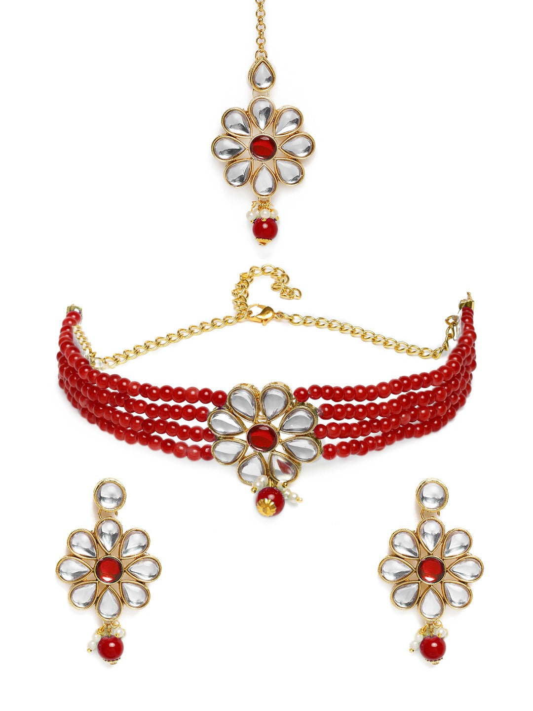 Laida Women Gold-Plated & Red Jewellery Set With Maangtika