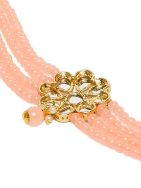 Laida Women Gold-Plated & Peach-Coloured Jewellery Set With Maangtika