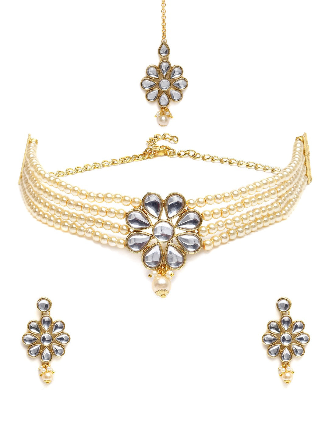 Laida Women Gold-Plated & Off-White Jewellery Set With Maangtika