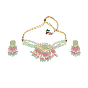 Laida Mint Green & Pink Choker with earring