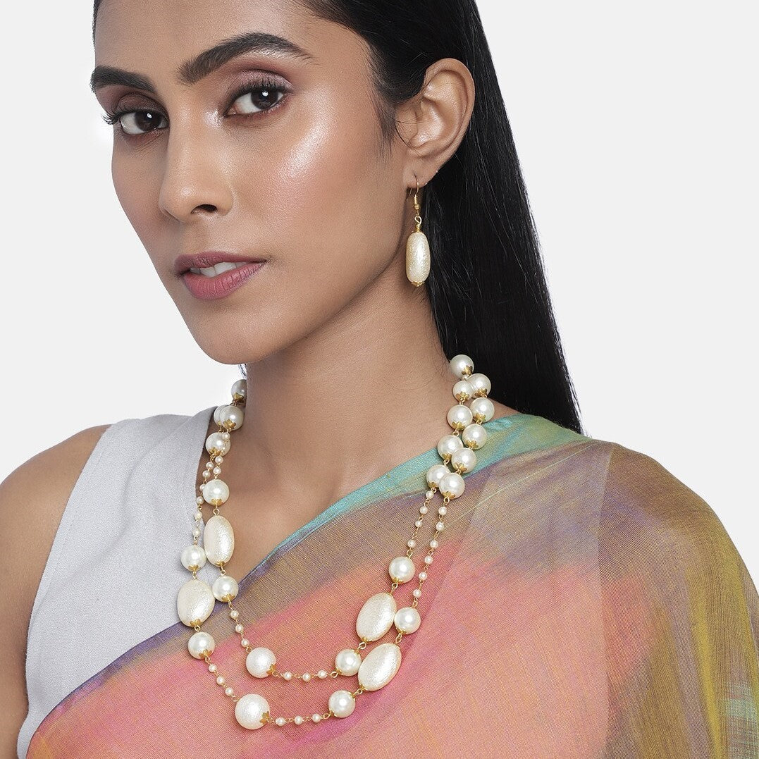 Laida Off-White Gold-Plated Pearl Beaded Handcrafted Jewellery Set