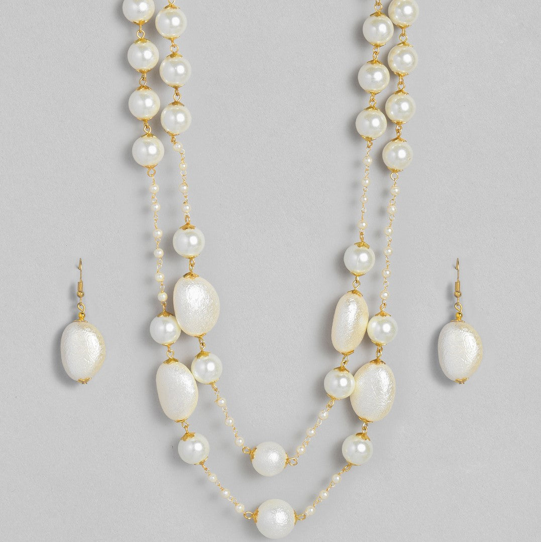 Laida Off-White Gold-Plated Pearl Beaded Handcrafted Jewellery Set