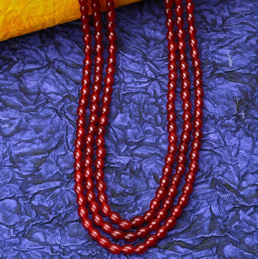 Laida Three layer Maroon Oval Beads Necklace